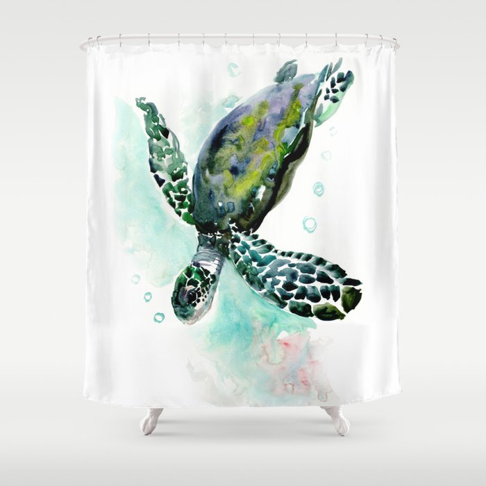 Sea Turtle Underwater Scene Green Turquoise Beach House Design