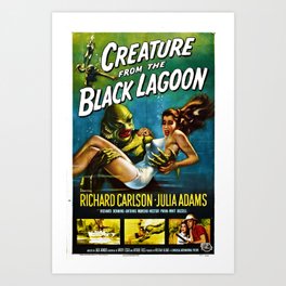 Vintage Creature from the Black Lagoon horror movie lobby theatrical poster card No. 2 green Art Print