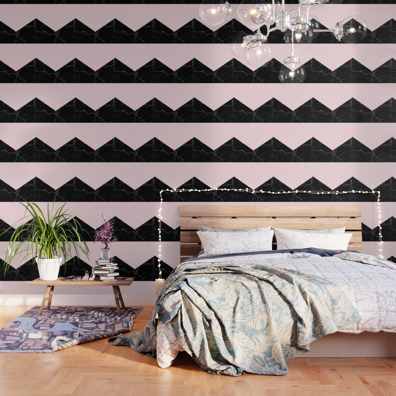 Light Pink And Black Marble Wallpaper By Matteandmarble Society6