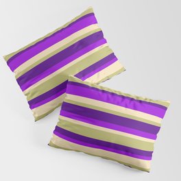 [ Thumbnail: Tan, Dark Khaki, Indigo, and Dark Violet Colored Lined Pattern Pillow Sham ]