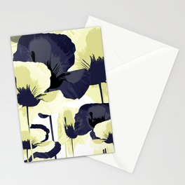 Dark Blue and Light Yellow Poppies On A White Background Fall Mood #decor #society6 #buyart Stationery Card