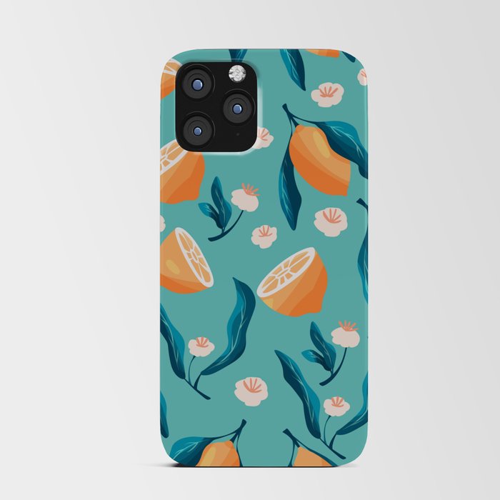 Seamless pattern with hand drawn lemons on blue background VECTOR iPhone Card Case
