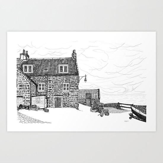 Crail: Old Harbour house.... Fife, in Scotland Art Print