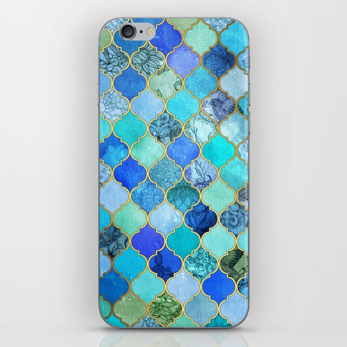 Cobalt Blue, Aqua & Gold Decorative Moroccan Tile Pattern iPhone Skin