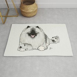 Keeshond with Puppies | Cute Keesie Dogs Family Rug
