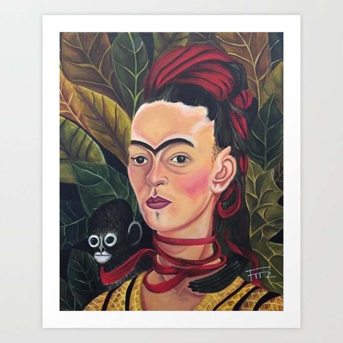 Frida Kahlo Self Portrait With Monkey Recreation Art Print By
