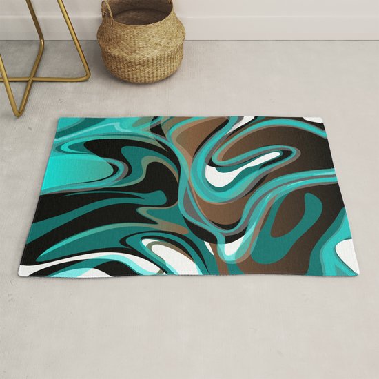 Liquify Brown Turquoise Teal Black White Rug By Elsysart Society6