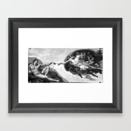 Black and White Creation of Adam Painting by Michelangelo Sistine Chapel Framed Art Print