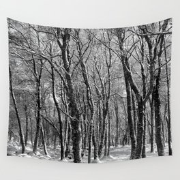 Snow Laden Birch Trees in Black and White Wall Tapestry
