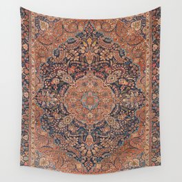 Antique Persian Tabriz Rust Red & Blue Wall Tapestry