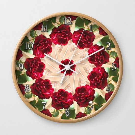 Old Red Rose Kaleidoscope 13 Wall Clock