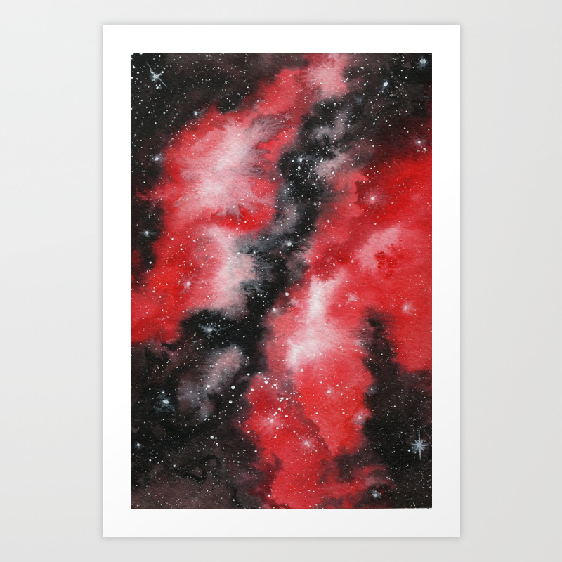 Red Nebula Galaxy Watercolor Painting Art Print By Kathryntmccardle Society6