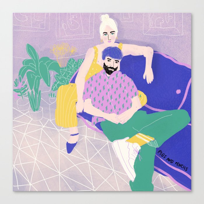 Hip couple chilling on the sofa Canvas Print