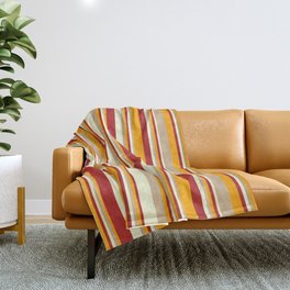[ Thumbnail: Light Yellow, Red, Orange, and Tan Colored Striped/Lined Pattern Throw Blanket ]