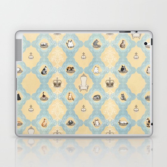 Royal Cats with crowns and throne blue and yellow pattern Laptop & iPad Skin