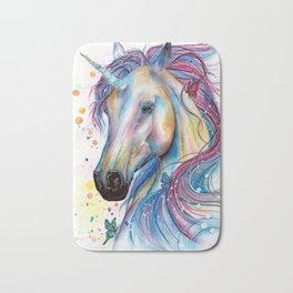 Whimsical Unicorn Bath Mat | Unicorn, Pop Art, Butterfly, Colourful, Watercolor, Painting 