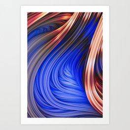 Blue Flame Abstract 3D Flow Strands Artwork Art Print