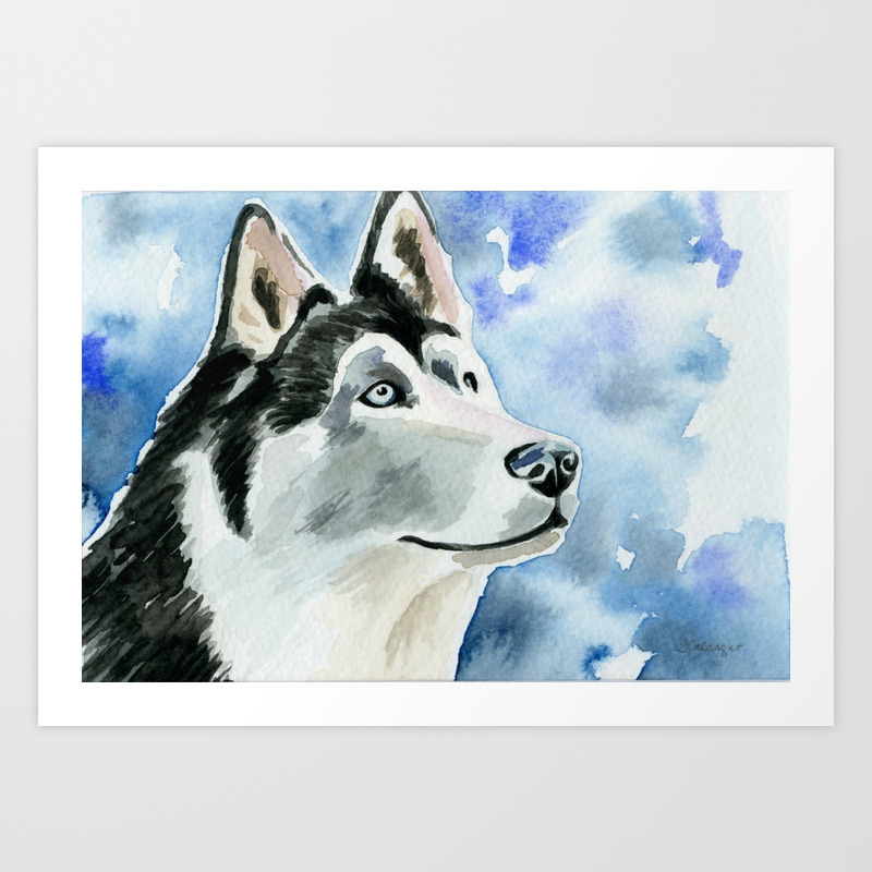Siberian Husky Dog Watercolor Painting Art Print By