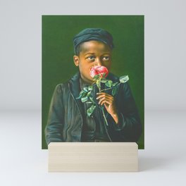African American Boy Smelling a Rose Mini Art Print