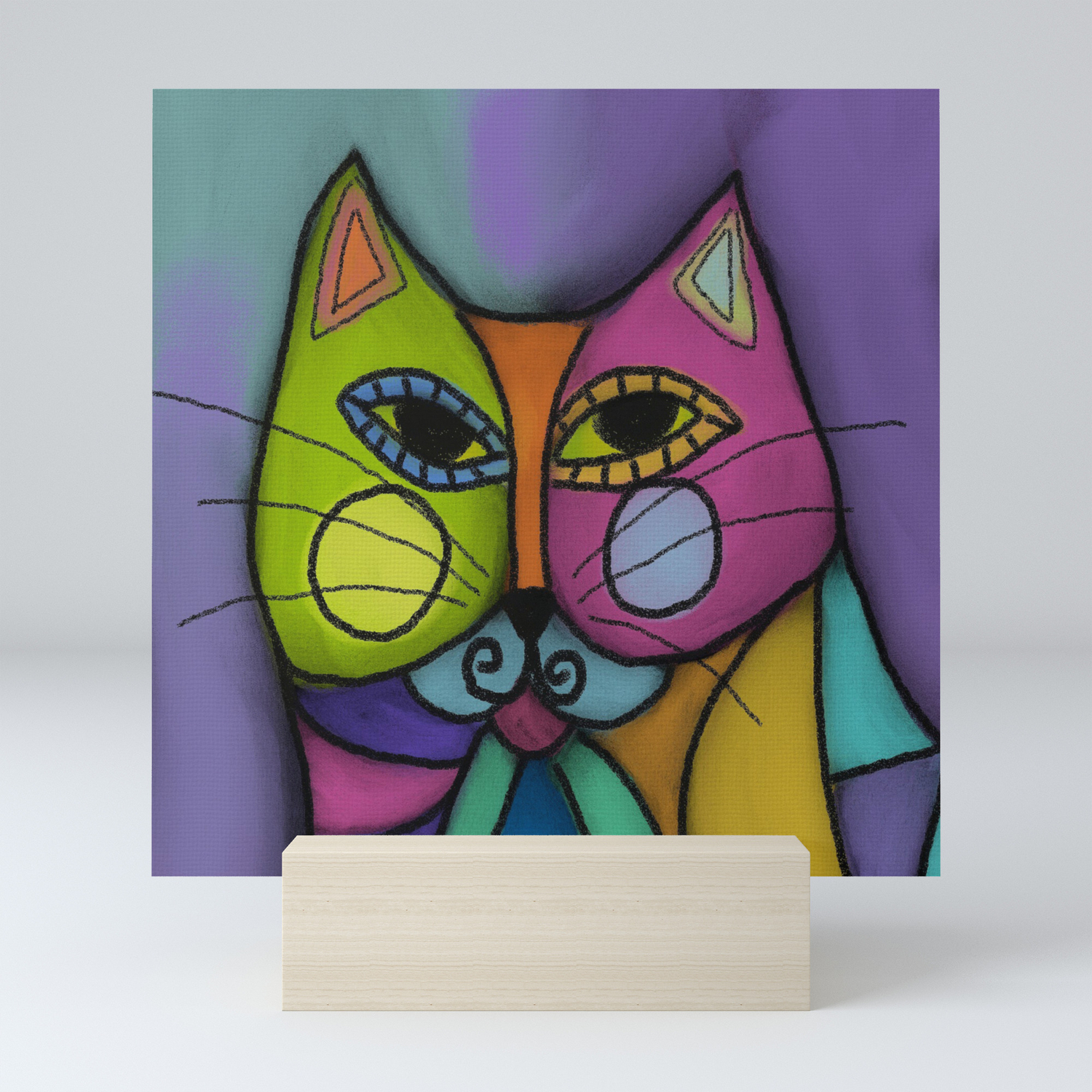Calico Cat Colorful Abstract Digital Painting Mini Art Print By