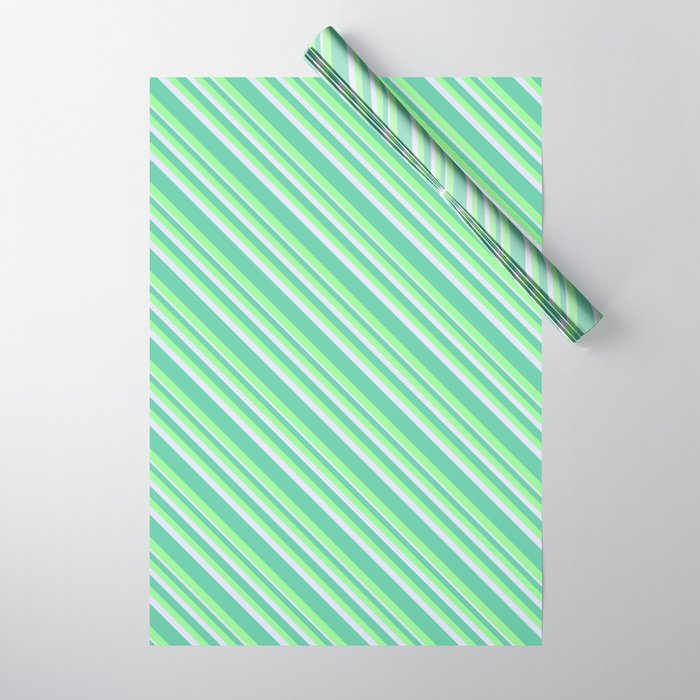 Aquamarine, Green, and Lavender Colored Lined/Striped Pattern Wrapping Paper