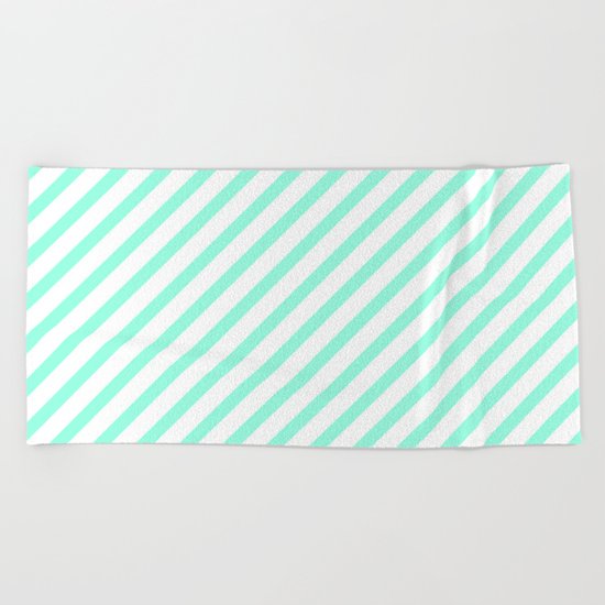 Elegant Mint & White Diagonal Stripes Beach Towel