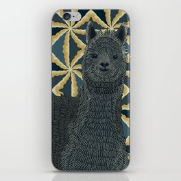 Alpaca standing on blue modern pattern background graphic design iPhone Skin