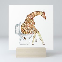 Giraffe toilet Painting Wall Poster Watercolor Mini Art Print