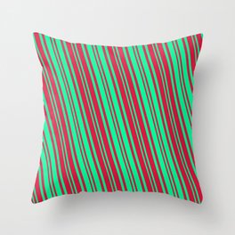 [ Thumbnail: Crimson and Green Colored Lines/Stripes Pattern Throw Pillow ]