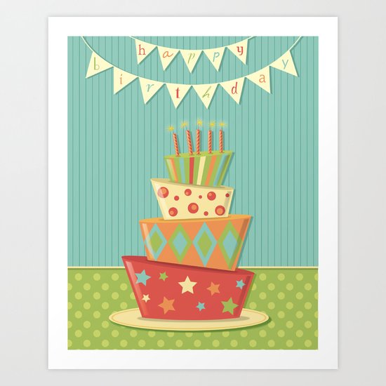 Happy Birthday Bunting Crazy Fun Cake Art Print