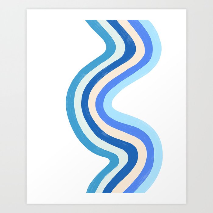 Mediterranean Rainbow Blue Squiggle Wave Art Print