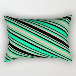 [ Thumbnail: Green, Tan, and Black Colored Striped/Lined Pattern Rectangular Pillow ]