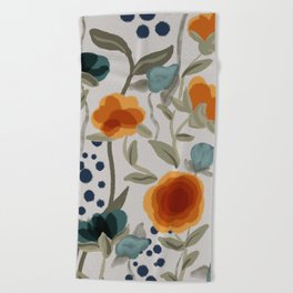 Dreamy Blue & Orange Wildflowers Beach Towel