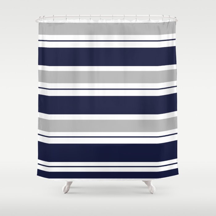 Navy Blue And Grey Stripe Shower, Nautical Striped Shower Curtains