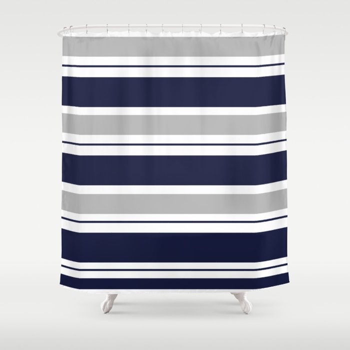 Navy Blue And Grey Stripe Shower Curtain By Seafoam12 Society6
