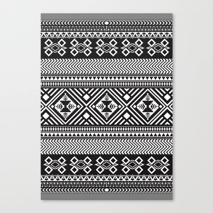 Monochrome Aztec inspired geometric pattern Canvas Print