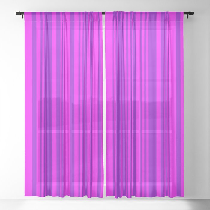 Fuchsia & Dark Violet Colored Lined Pattern Sheer Curtain