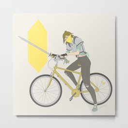 Yellow Metal Print | Highfantasy, Gift, Giftforher, Fantasygirl, Digital, Grey, Pastel, Knight, Bicycle, Coolgirl 