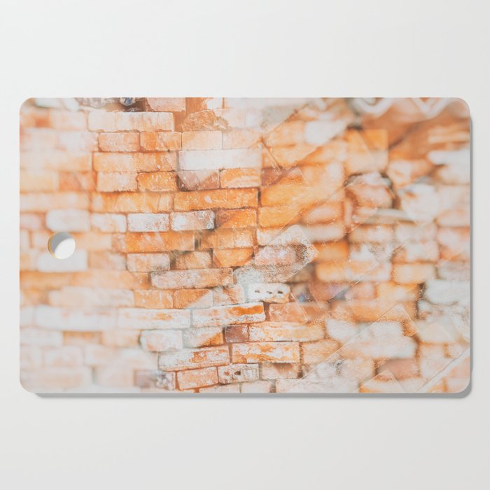Retro style background or texture in double exposure. The stonewall from old orange bricks.  Cutting Board