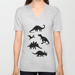 Black + White Dinosaurs V Neck T Shirt