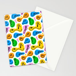 Funny melting smiling happy face colorful cartoon seamless pattern Stationery Card