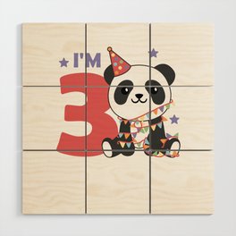 Third Birthday Panda For Children 3 Years Wood Wall Art
