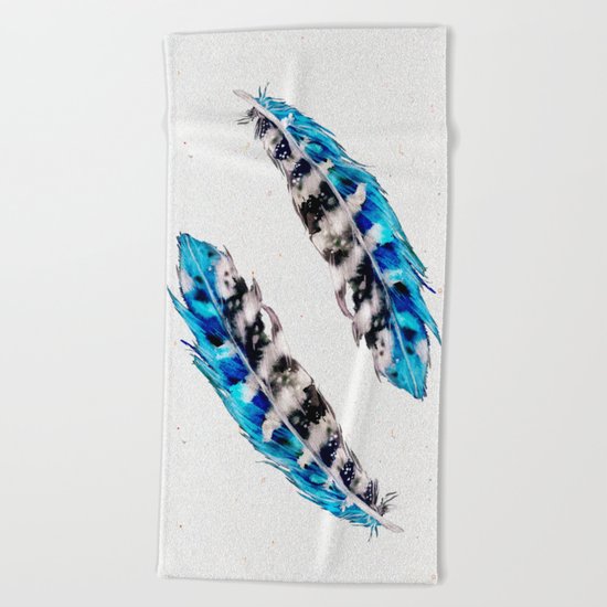 Two blue feathers Beach Towel