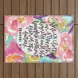 Proverbs 31:25 Floral // Hand Lettering Outdoor Rug