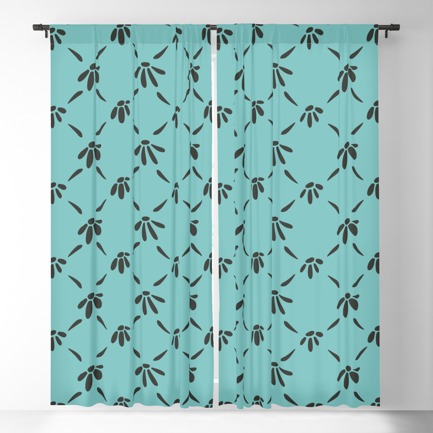 Floral Geometric Pattern Chocolate Brown Aqua Sky Blackout Curtain By Sharonmau Society6