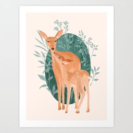 Mother Deer and Fawn Art Print