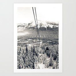 Cable Cars to the Summit of Sulphur Mountain Art Print | Sulphur Mountain, Alexandra Duggan, Rockies, Wild, Wilderness, Canada, Black And White, Cable Cars, Mountain Range, Canadian Rockies 