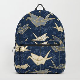 Sadako's Good Luck Cranes Backpack | Texture, Kimono, Crane, Japan, Gold, Papercrane, Goodluck, Blue, Floral, Bird 