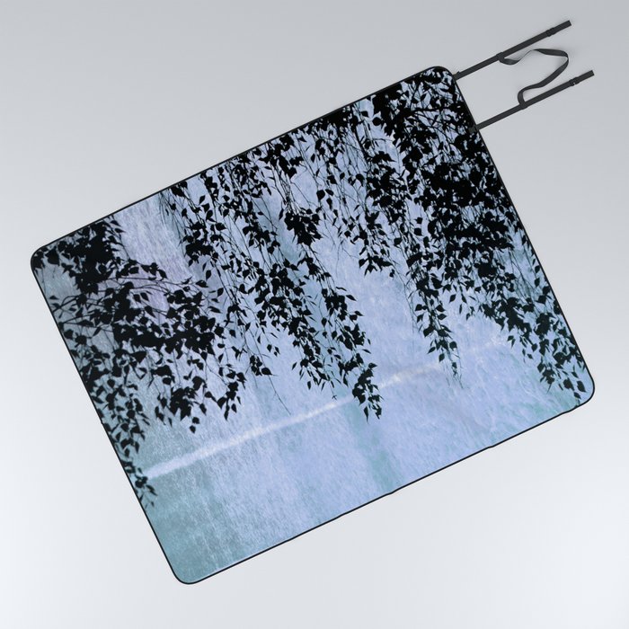 weeping willow tree on blue sky Picnic Blanket