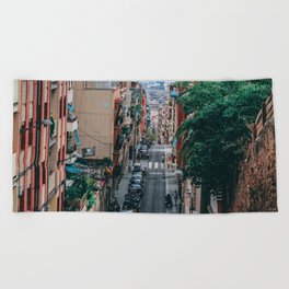 pain Photography - Beautiful Street In Barcelona Going Downwards Beach Towel